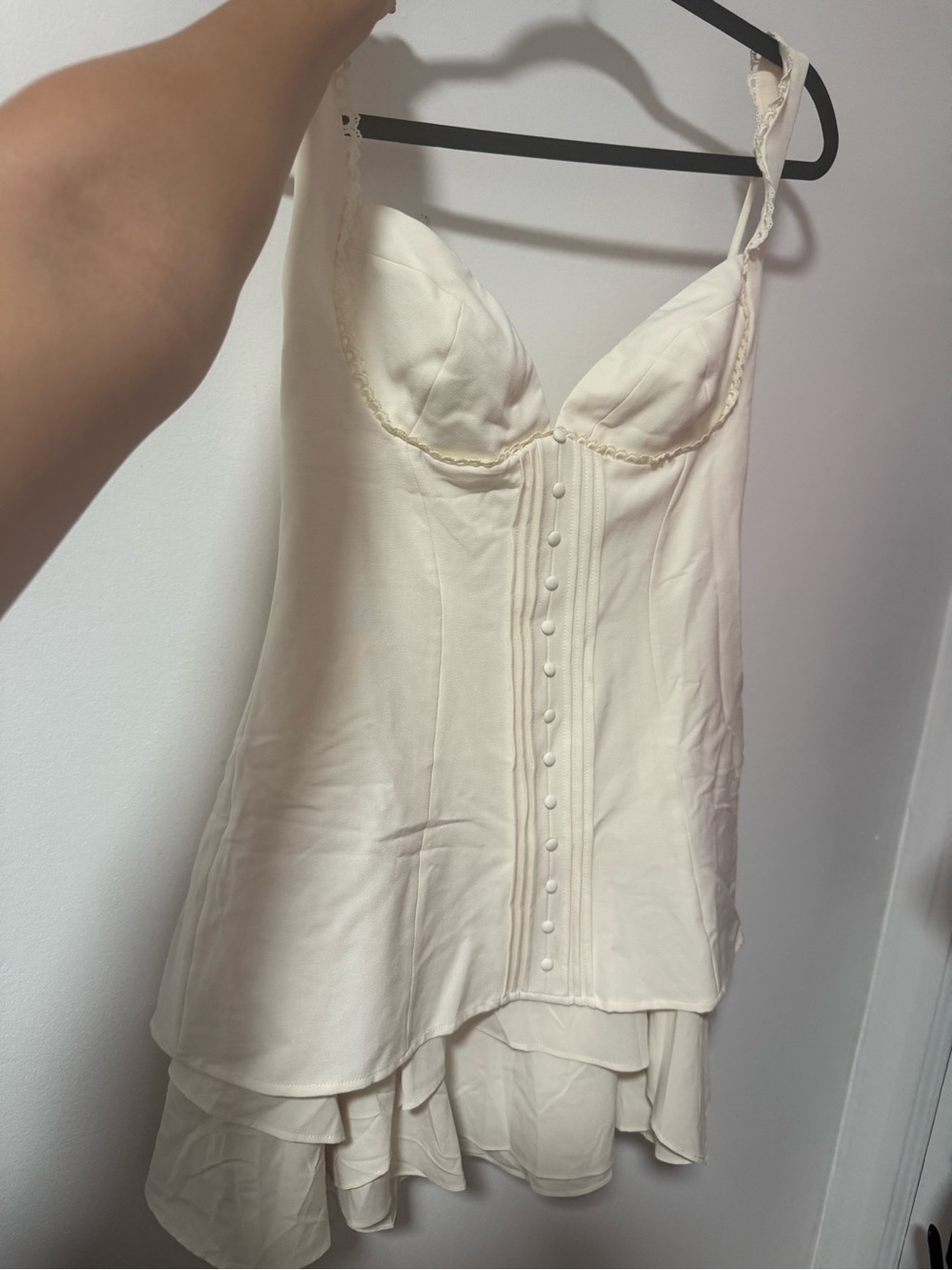 Oh Polly Ivory Corset Ruffle-Trim Mini Dress - Picture 2 of 3